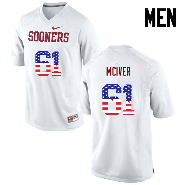 Men Oklahoma Sooners #61 Ian McIver College Football USA Flag Fashion Jerseys-White - Click Image to Close